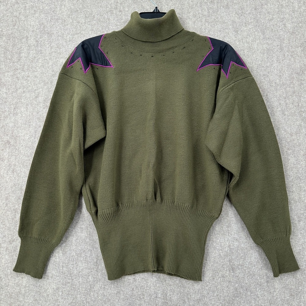 VTG Meister Star Cinched Waist Wool Blend Turtleneck Ski Sweater MED